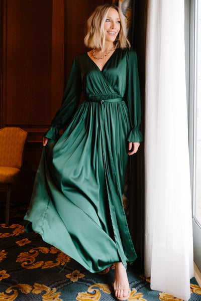 Holly Satin Maxi Dress | Dark Green ...